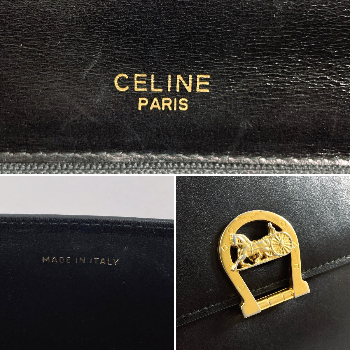 Celine Leather Black Vintage Carriage Metal