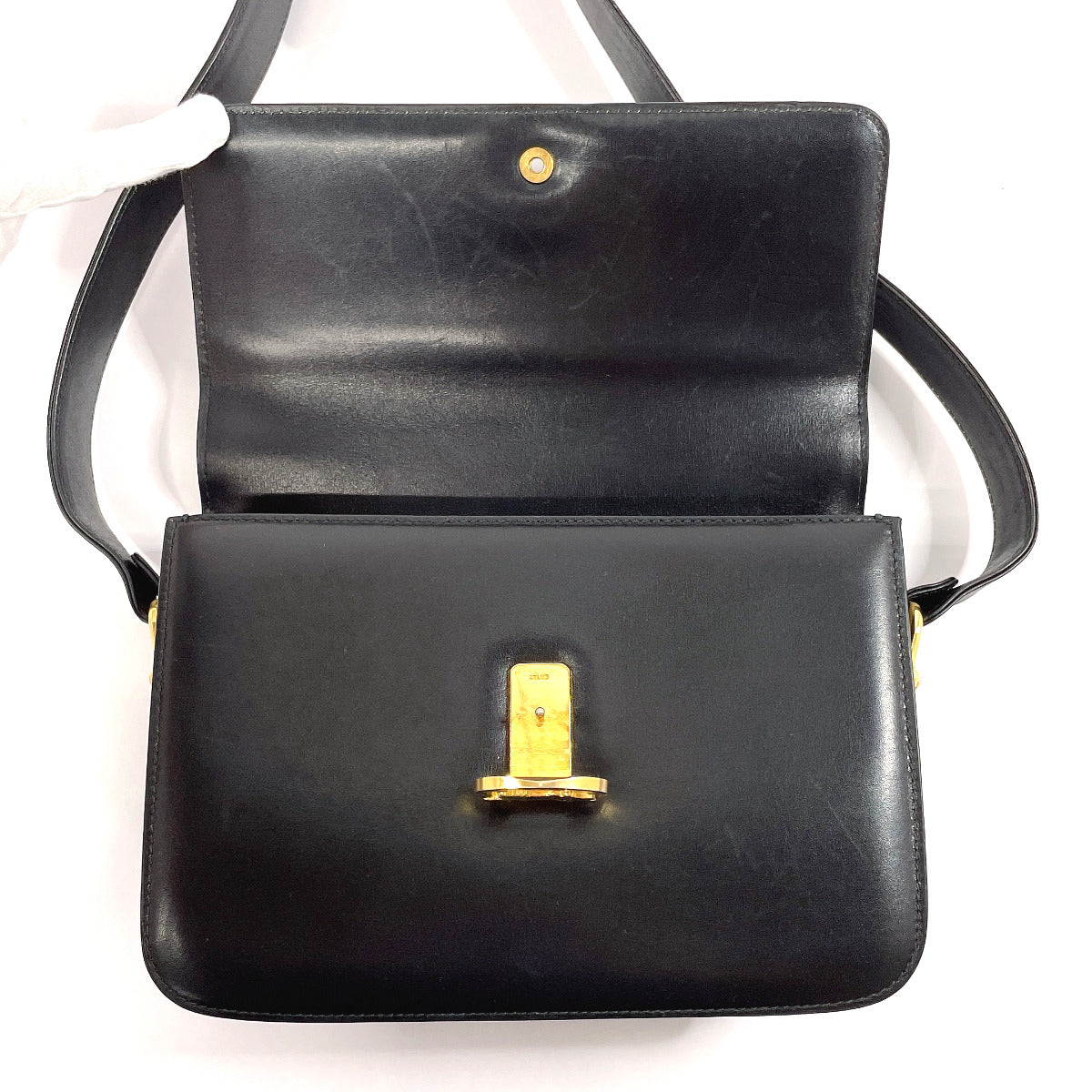 Celine Leather Black Vintage Carriage Metal