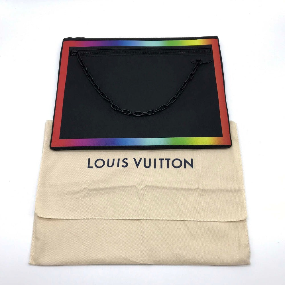 Louis Vuitton Clutch Bag M30347 Taiga Leather Noir X Rainbow Taiga Pochette A4 Chain Mens Used Authentic