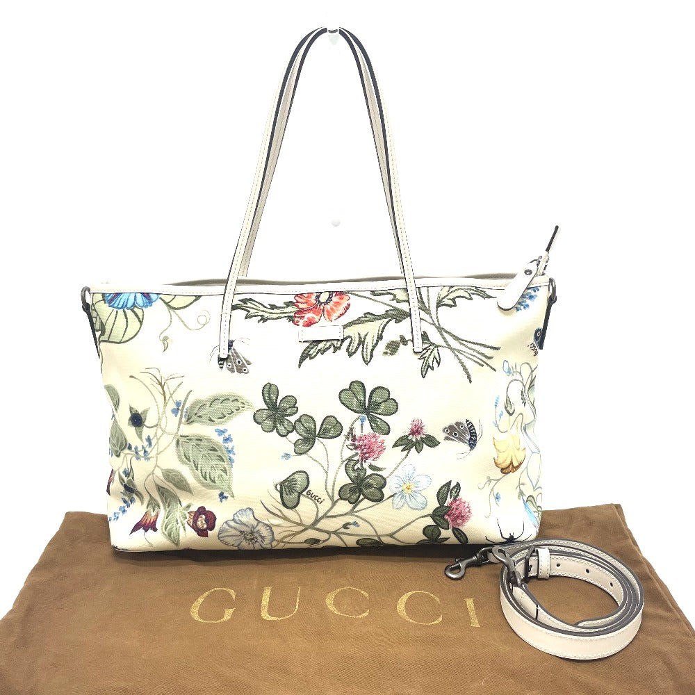 Gucci Shoulder Bag 353437 Leather / Pvc Ivoryx Multicolor Bag 2 Way Tote Bag Flora Floral Pattern Kris Knight Women Used Authentic