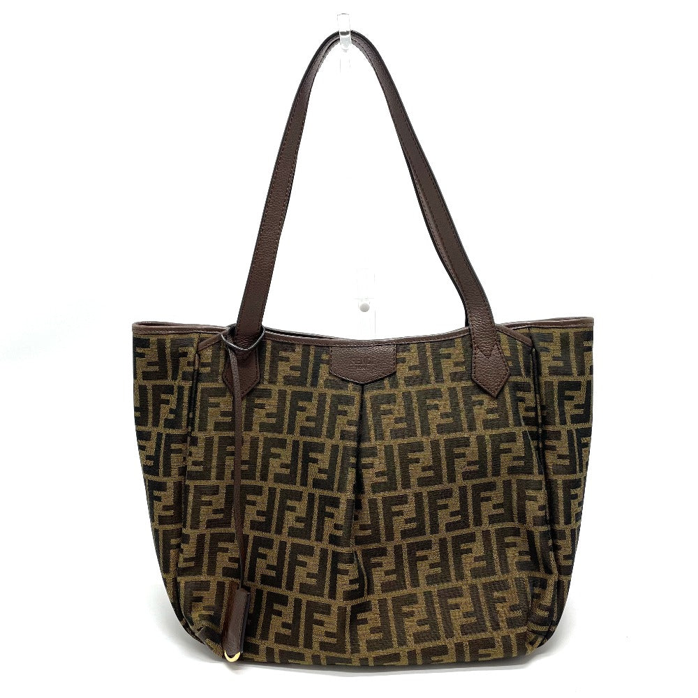 Fendi Tote Bag 8 Bh268 Leather / Canvas Brown Zucca Ff Pattern Shoulder Women Used Authentic