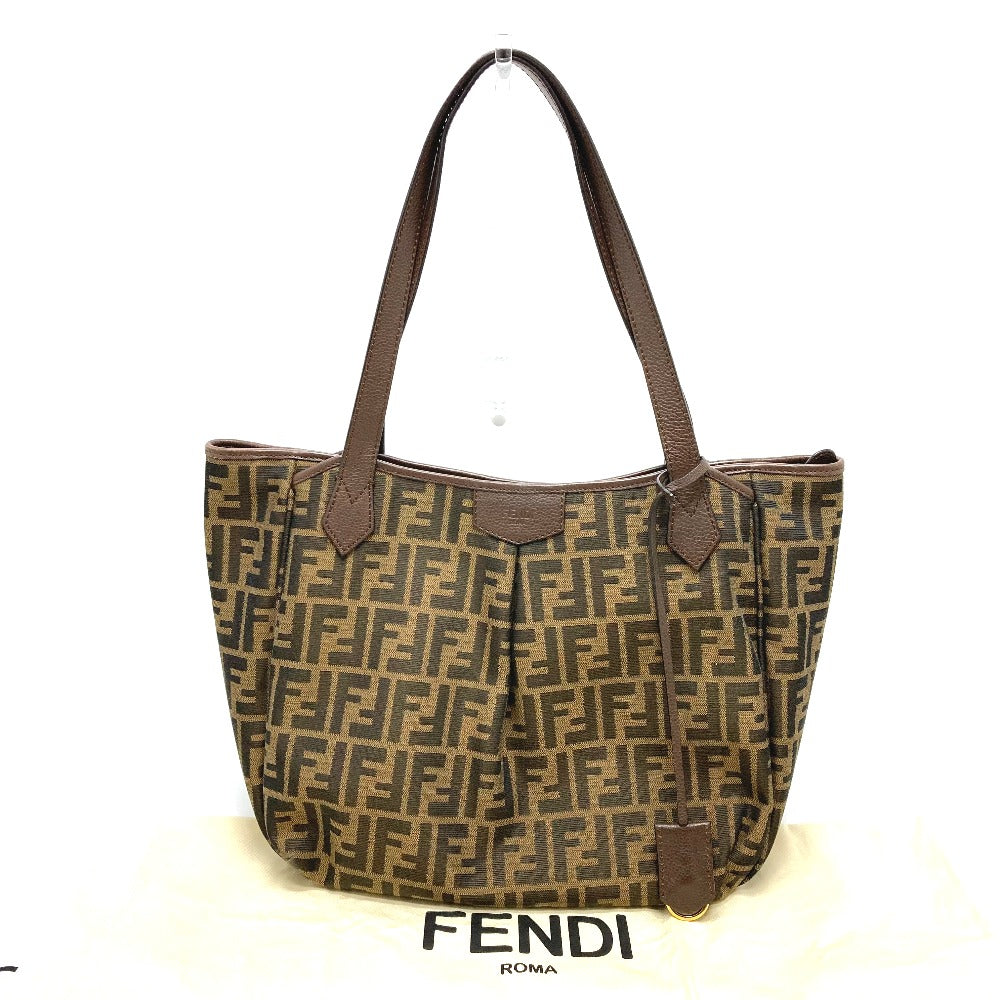 Fendi Tote Bag 8 Bh268 Leather / Canvas Brown Zucca Ff Pattern Shoulder Women Used Authentic