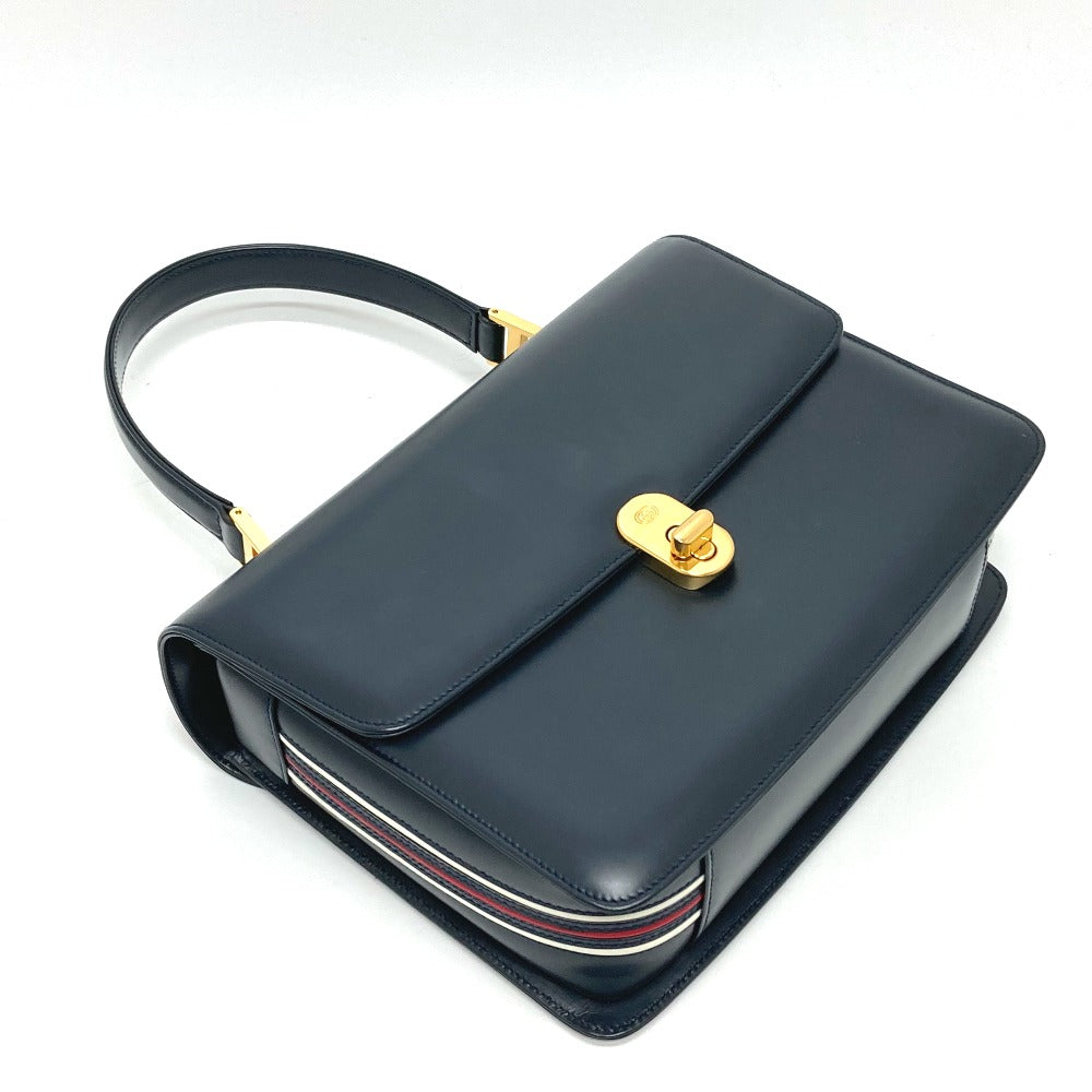 Gucci Handbag 000.109.0121 Leather Navy Turn Lock Sideline Handbag Women Used Authentic