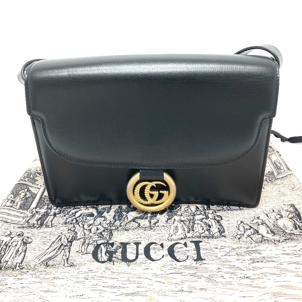 Gucci Shoulder Bag 589474 Calf Leather Black Gg Marmont Flap Women Used Authentic