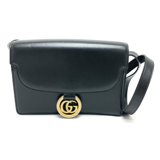 Gucci Shoulder Bag 589474 Calf Leather Black Gg Marmont Flap Women Used Authentic