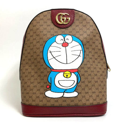 Gucci Backpack 647816 Pvc / Leather Brown X Wine Red Gg Supreme Doraemon X Gucci Small Women(unisex) Used Authentic