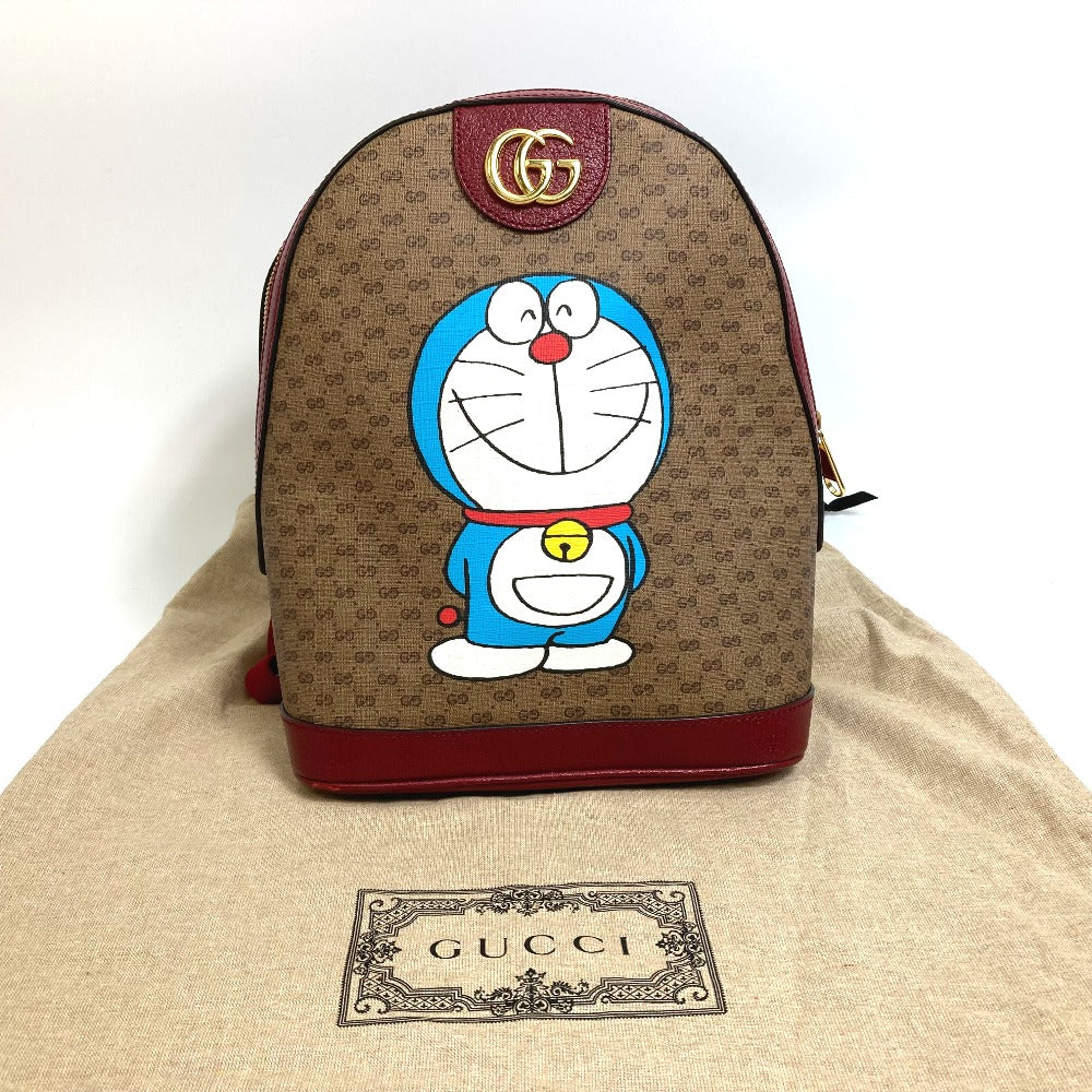 Gucci Backpack 647816 Pvc / Leather Brown X Wine Red Gg Supreme Doraemon X Gucci Small Women(unisex) Used Authentic