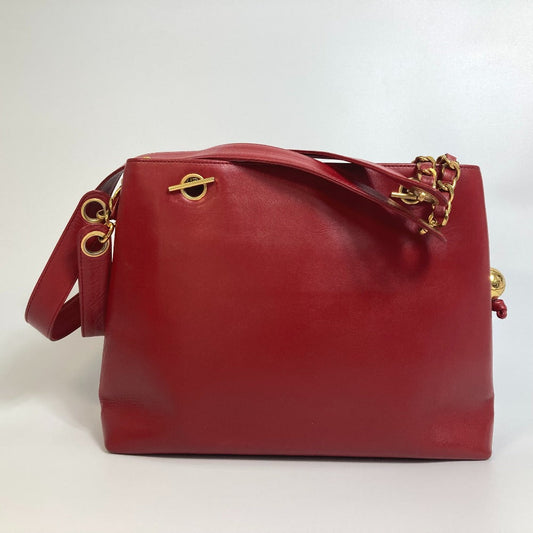 Chanel Shoulder Bag Lambskin Red Cccoco Mark Turnlock Outside Flap Women Used Authentic