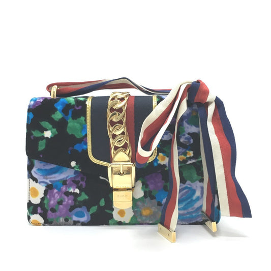 Gucci Shoulder Bag 421882 Velor / Leather Multicolor Floral Silvi Small Women Used Authentic