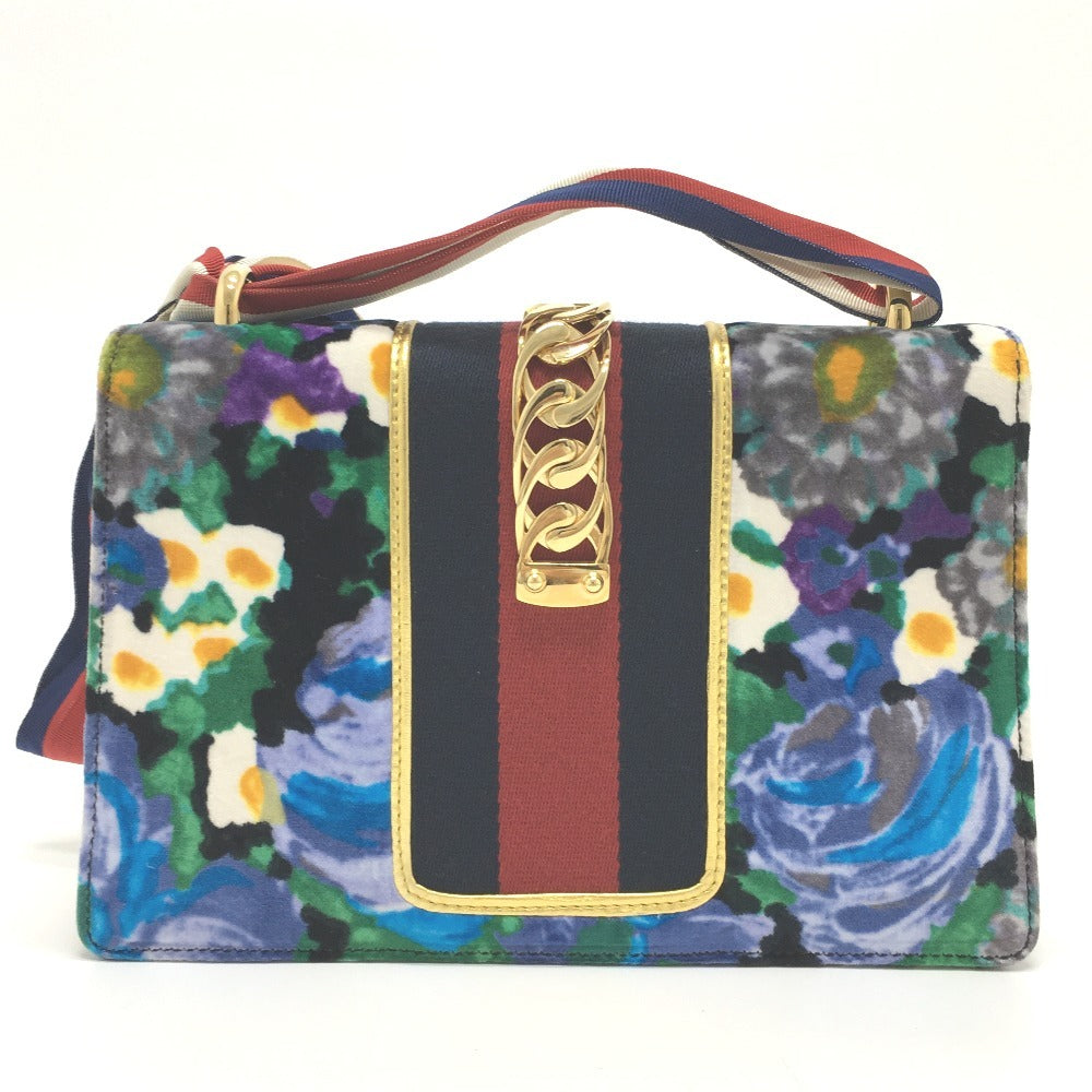 Gucci Shoulder Bag 421882 Velor / Leather Multicolor Floral Silvi Small Women Used Authentic