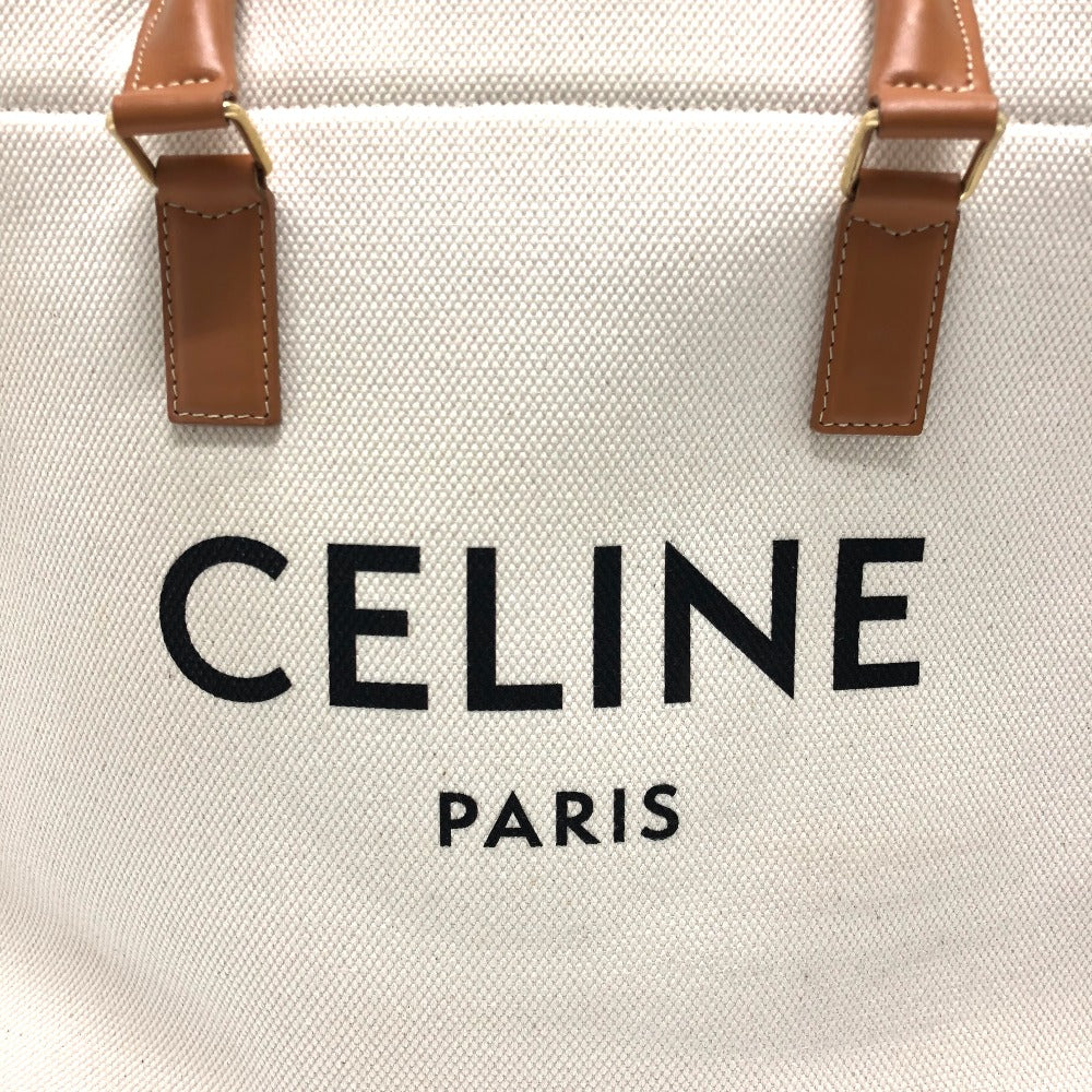 Celine Tote Bag Canvas / Leather White Logo Tote Bag Women Used Authentic