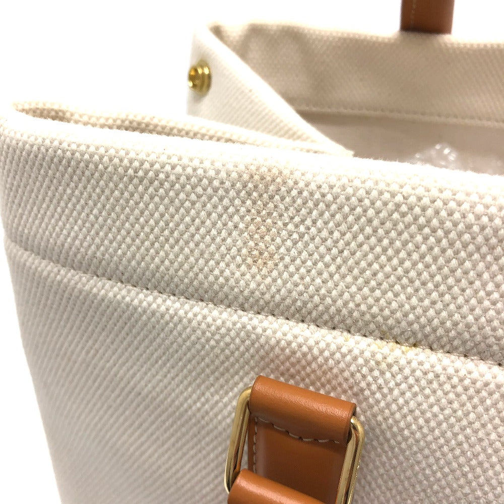 Celine Tote Bag Canvas / Leather White Logo Tote Bag Women Used Authentic