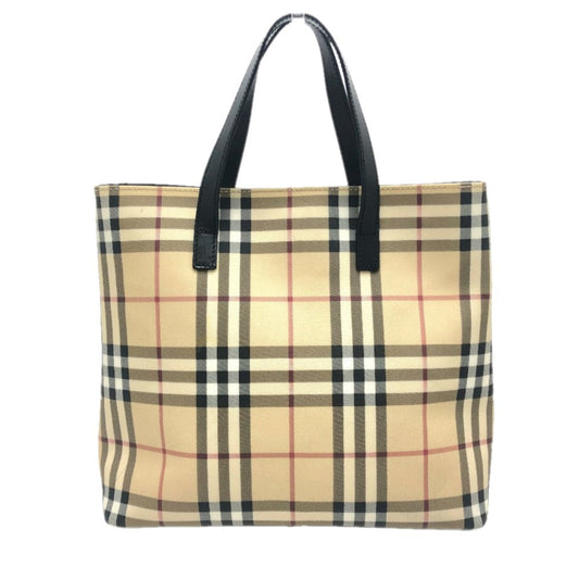 Burberry Tote Bag Pvc / Leather Beige Check Women Used Authentic