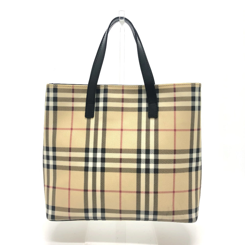 Burberry Tote Bag Pvc / Leather Beige Check Women Used Authentic