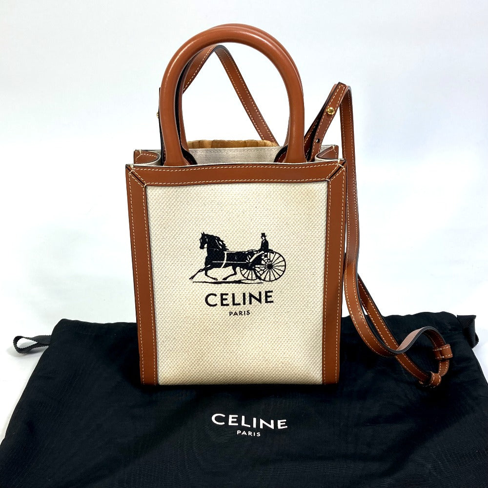 Celine Shoulder Bag 193302 Dci.02 Nt Canvas / Leather Beige Carriage Vertical Hippo Mini Women Used Authentic