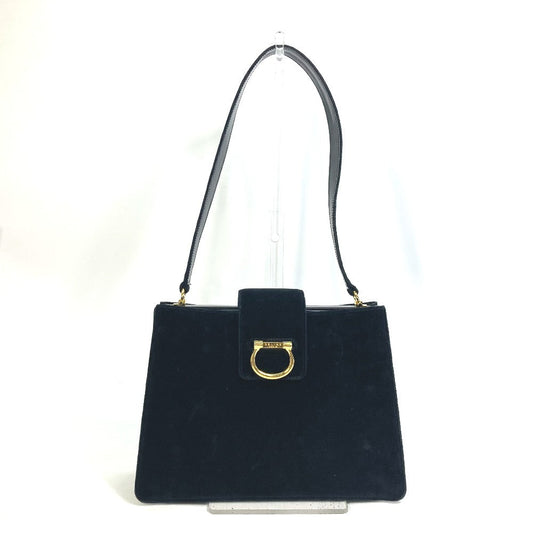 Celine Shoulder Bag Velor / Leather Black Gamaguchi Vintage Women Used Authentic