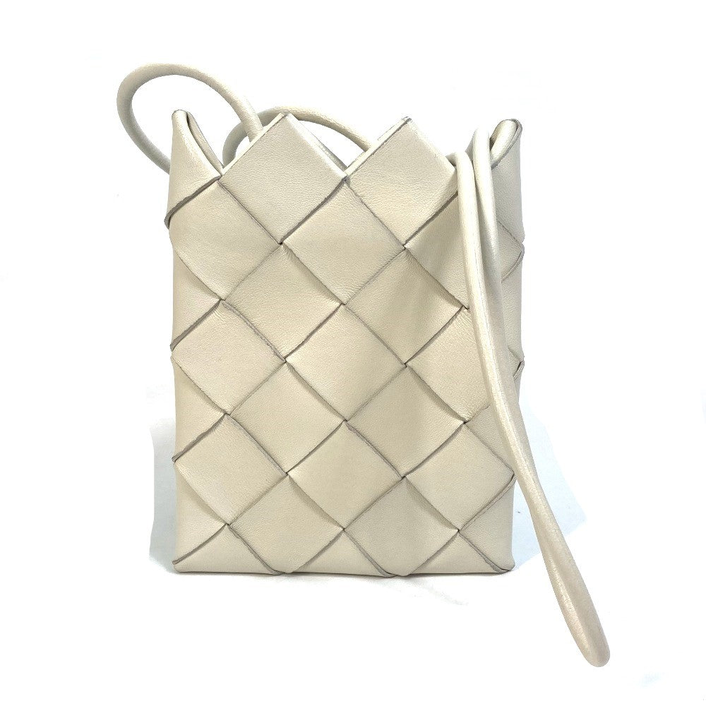 Bottegaveneta Shoulder Bag 619019 Leather White Intrecciato Pochette Women Used Authentic