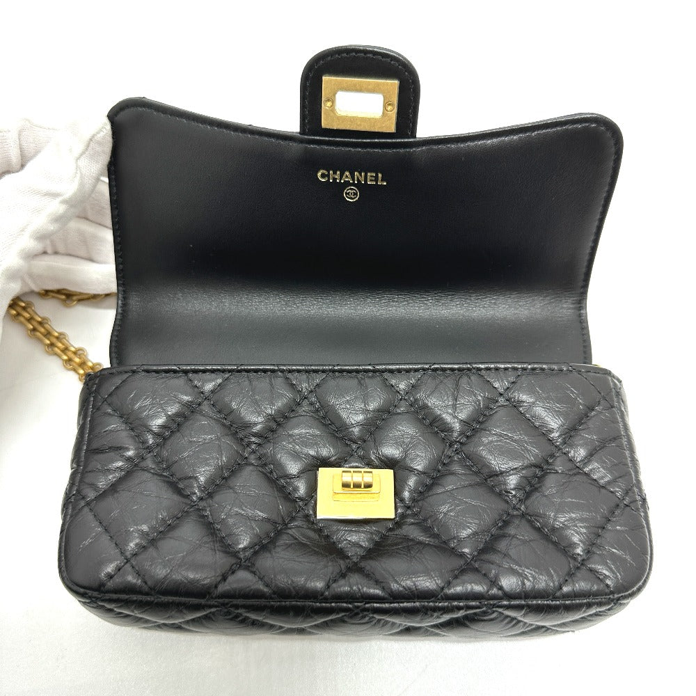 Chanel Shoulder Bag Ap2215 Calfskin Black 2.55 Mademoiselle Matrasse Chain Wallet Women Used Authentic