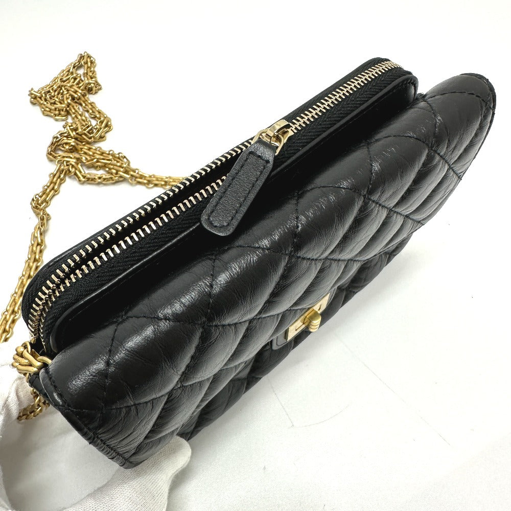 Chanel Shoulder Bag Ap2215 Calfskin Black 2.55 Mademoiselle Matrasse Chain Wallet Women Used Authentic