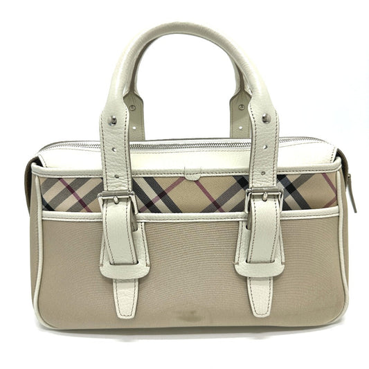 Burberry Handbag Nylon Beige Check Mini Boston Duffel Bag Women Used Authentic