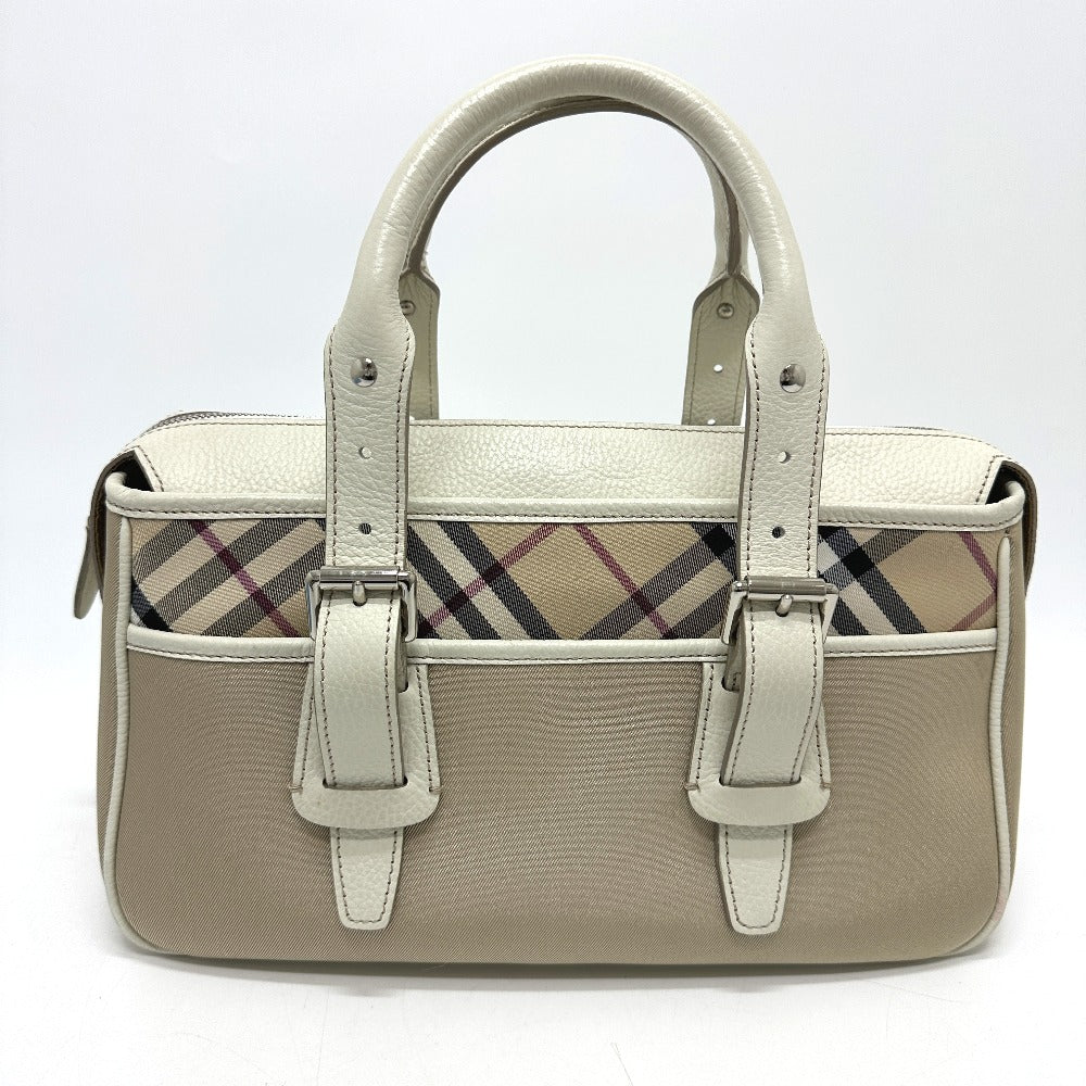 Burberry Handbag Nylon Beige Check Mini Boston Duffel Bag Women Used Authentic