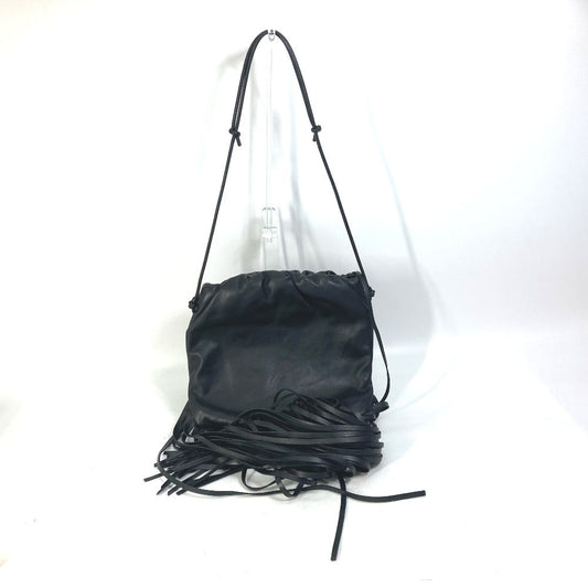 Bottegaveneta Shoulder Bag 630363 Leather Black The Fringe Pouch Women Used Authentic