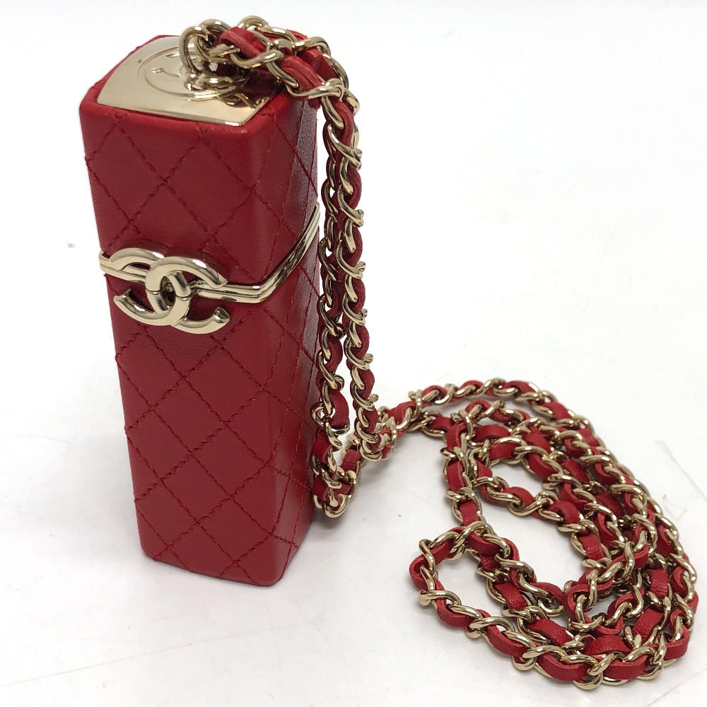 Chanel Shoulder Bag Leather Red Coco Mark Cc Lip Case