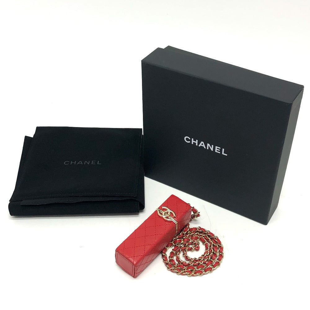 Chanel Shoulder Bag Leather Red Coco Mark Cc Lip Case