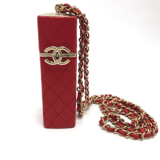 Chanel Shoulder Bag Leather Red Coco Mark Cc Lip Case