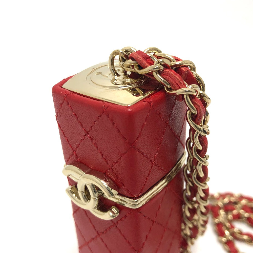 Chanel Shoulder Bag Leather Red Coco Mark Cc Lip Case