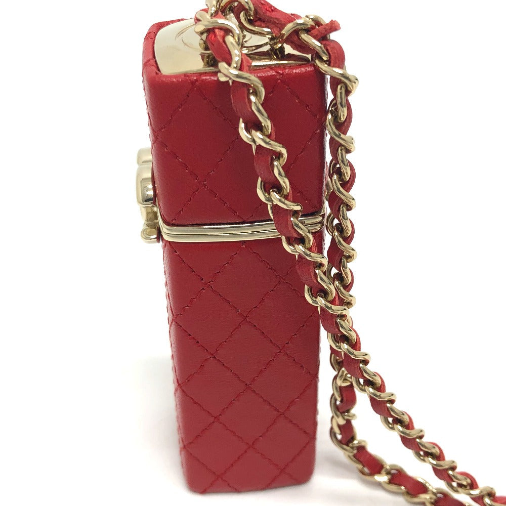 Chanel Shoulder Bag Leather Red Coco Mark Cc Lip Case