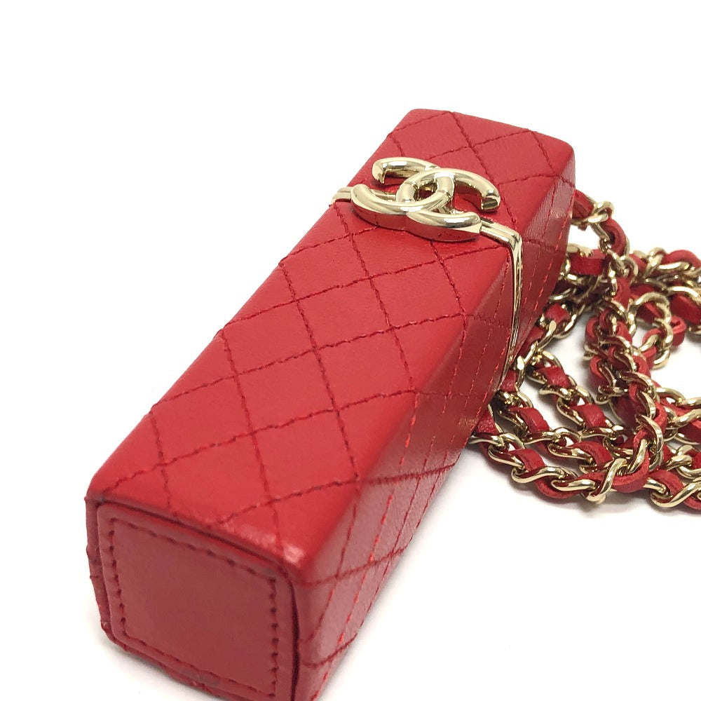 Chanel Shoulder Bag Leather Red Coco Mark Cc Lip Case