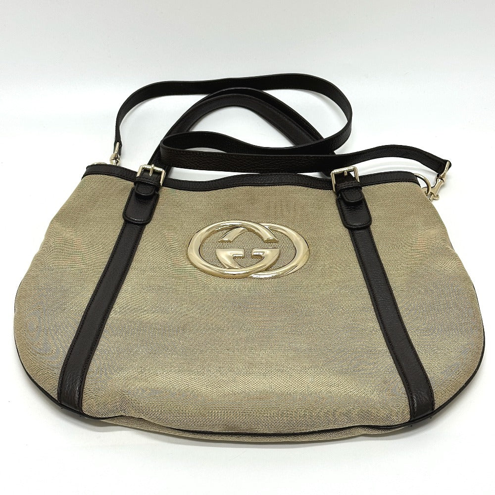 Gucci Tote Bag 290832 Canvas / Leather Beige Gg Logo Women Used Authentic