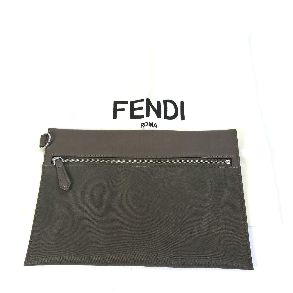 Fendi Pouch 7 N0108 Nylon / Leather Khaki Zucca Women Used Authentic