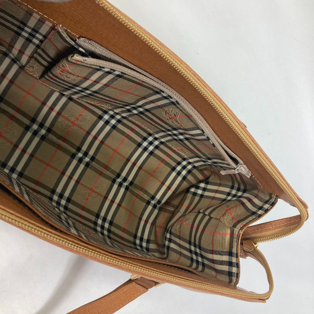 Burberry Handbag Leather Brown Logo Inner Check Women Used Authentic