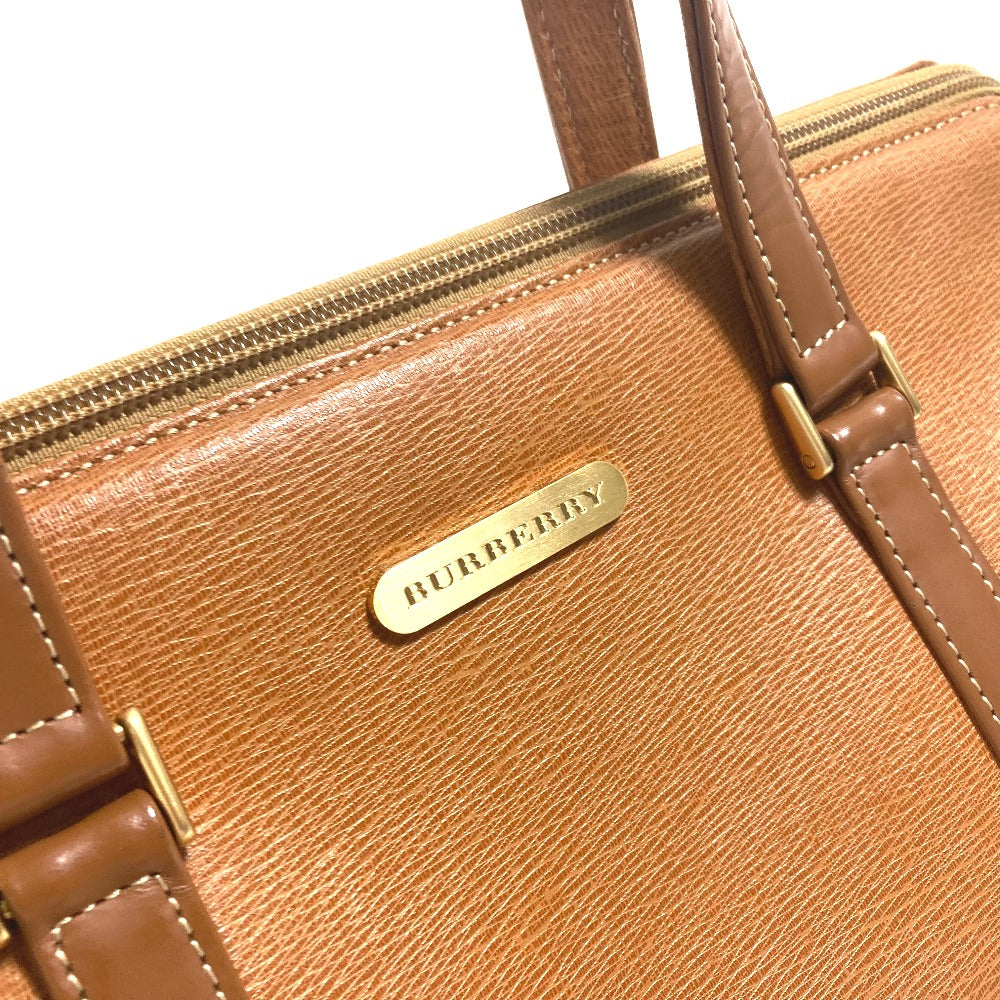 Burberry Handbag Leather Brown Logo Inner Check Women Used Authentic