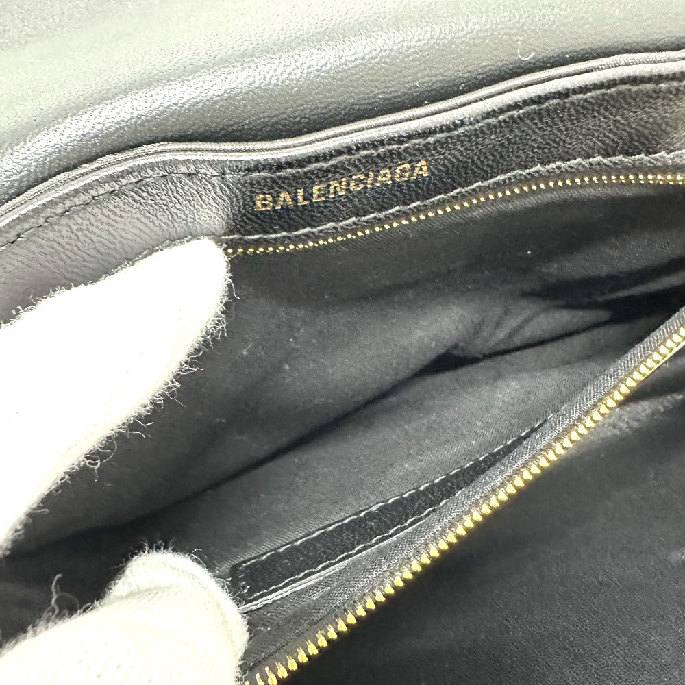 Balenciaga Shoulder Bag 580161 Nylon / Leather Black Logo Shift Bag M Women Used Authentic