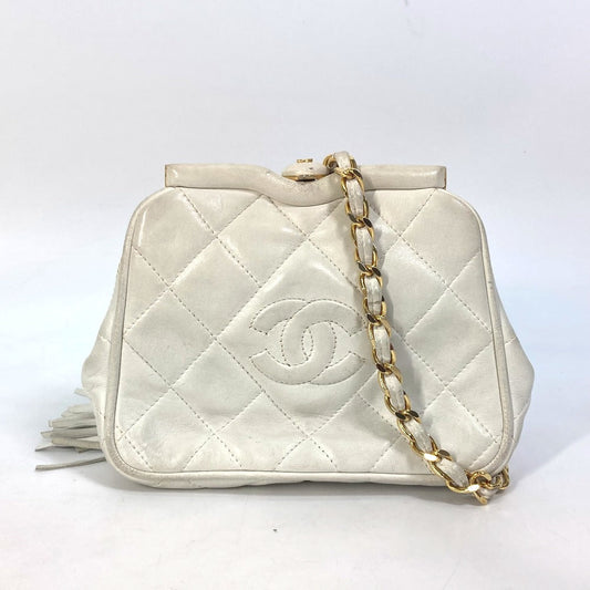 Chanel Waist Bag Lambskin White Coco Mark Cc Matrasse Quilting Women Used Authentic