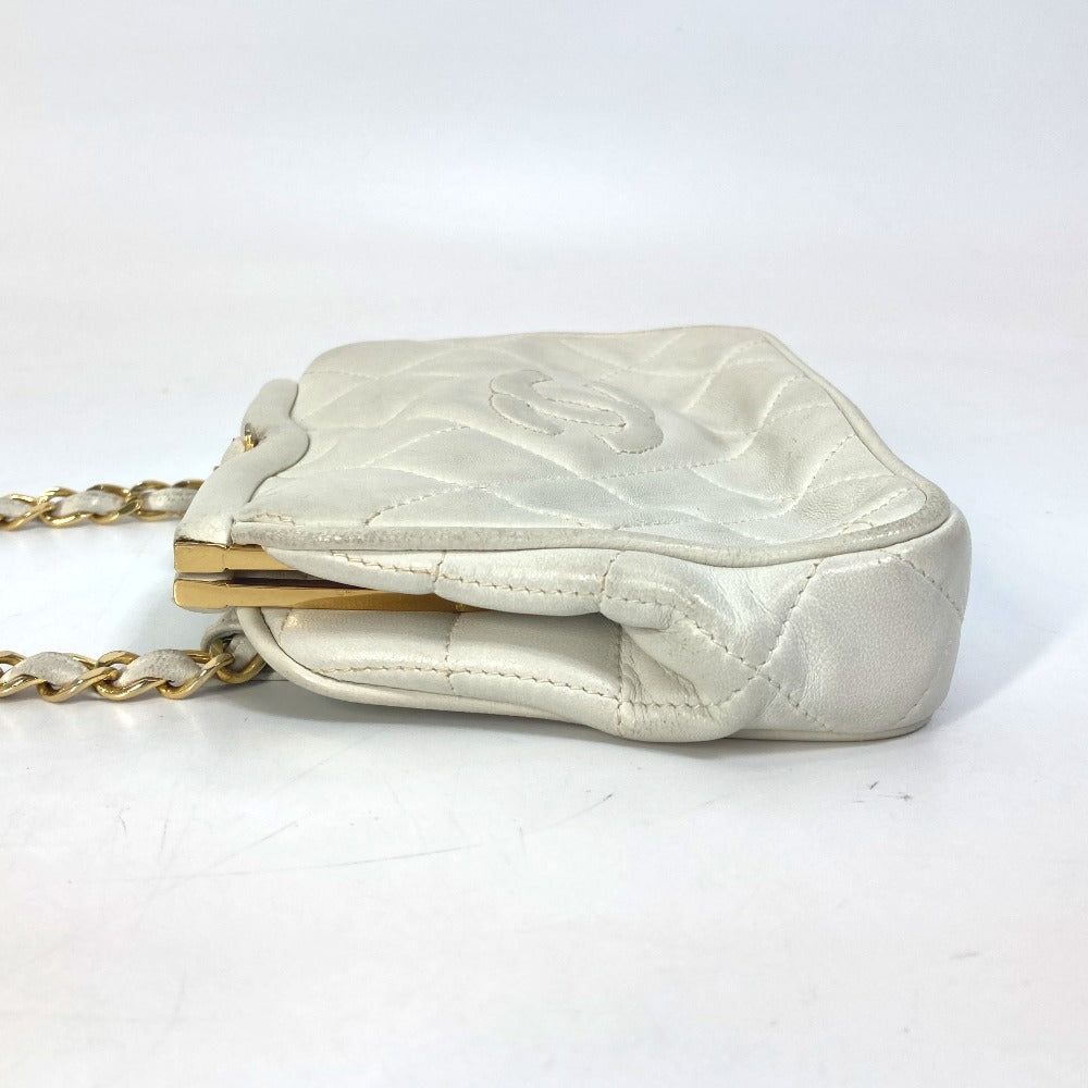 Chanel Waist Bag Lambskin White Coco Mark Cc Matrasse Quilting Women Used Authentic