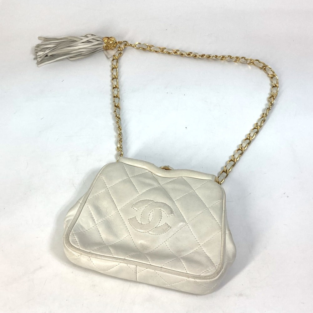 Chanel Waist Bag Lambskin White Coco Mark Cc Matrasse Quilting Women Used Authentic