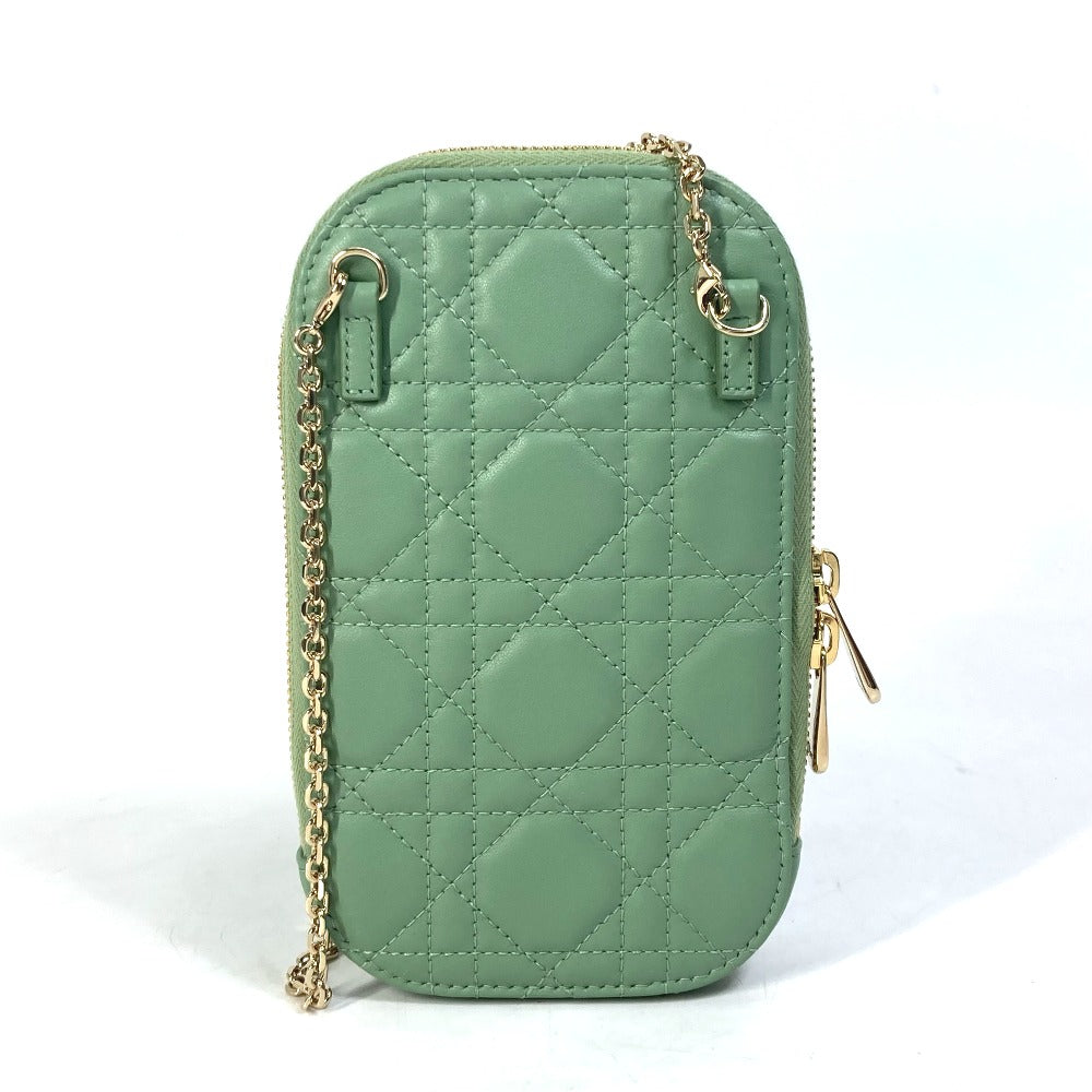 Christian Dior Shoulder Bag S0872 Onmj M59 H Leather Green Cannage Phone Case Lady Dior Lady Dior Phone Holder Women Used Authentic