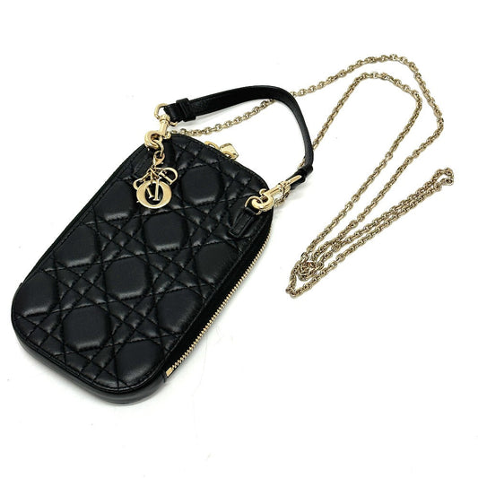 Christian Dior Shoulder Bag S0842 Onmj Leather Black Canage Phone Case Women Used Authentic