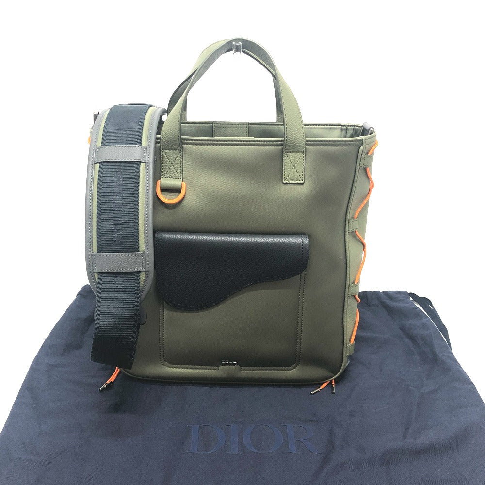 Dior Tote Bag 1 Adsh198 Usf Nylon, Leather Khaki Sacai Collaboration Saddle Bag Mens Used Authentic