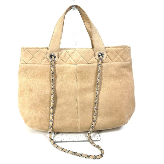 Chanel Shoulder Bag Suede Beige Coco Mark Women Used Authentic