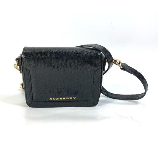 Burberry Shoulder Bag Leather Black Logo Fastener Design Women Used Authentic