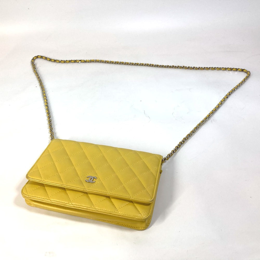 Chanel Shoulder Bag Ap0250 Lambskin Yellow Cc Coco Mark Matrasse Quilting Women Used Authentic