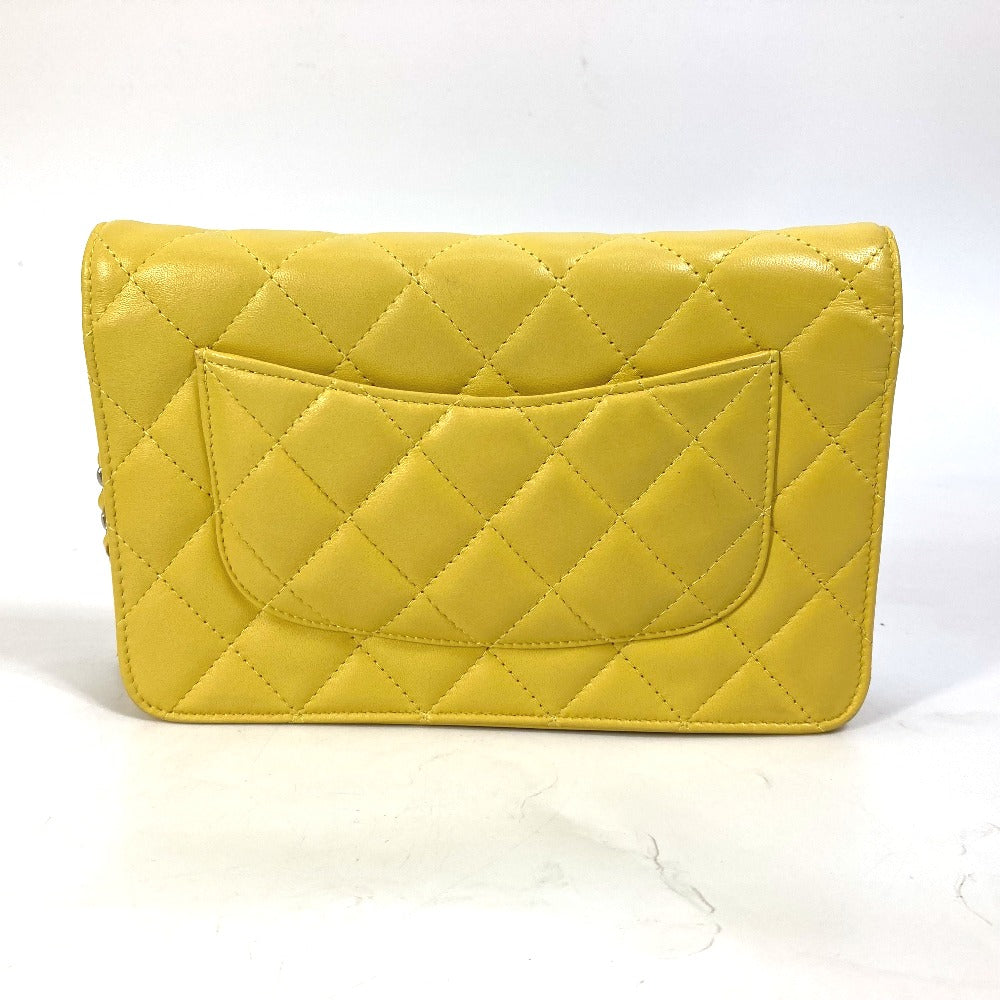 Chanel Shoulder Bag Ap0250 Lambskin Yellow Cc Coco Mark Matrasse Quilting Women Used Authentic