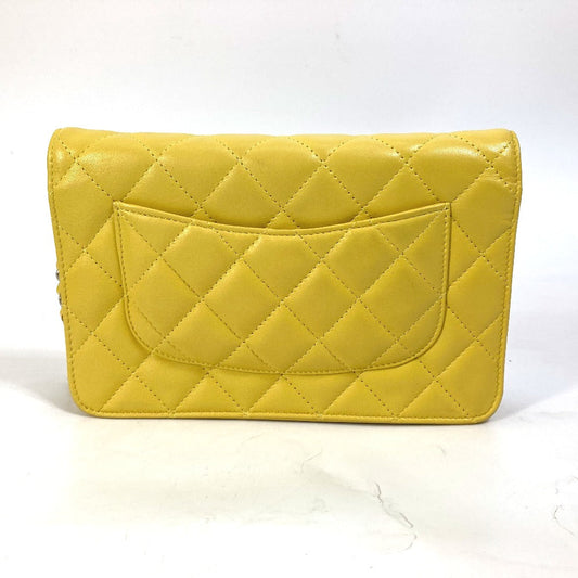 Chanel Shoulder Bag Ap0250 Lambskin Yellow Cc Coco Mark Matrasse Quilting Women Used Authentic