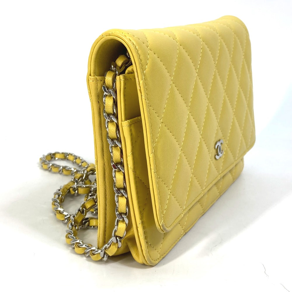 Chanel Shoulder Bag Ap0250 Lambskin Yellow Cc Coco Mark Matrasse Quilting Women Used Authentic