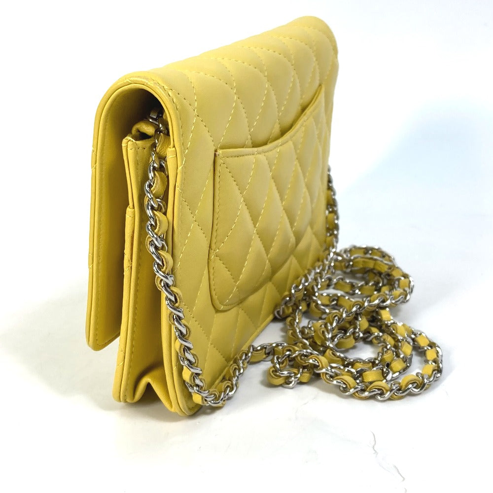 Chanel Shoulder Bag Ap0250 Lambskin Yellow Cc Coco Mark Matrasse Quilting Women Used Authentic